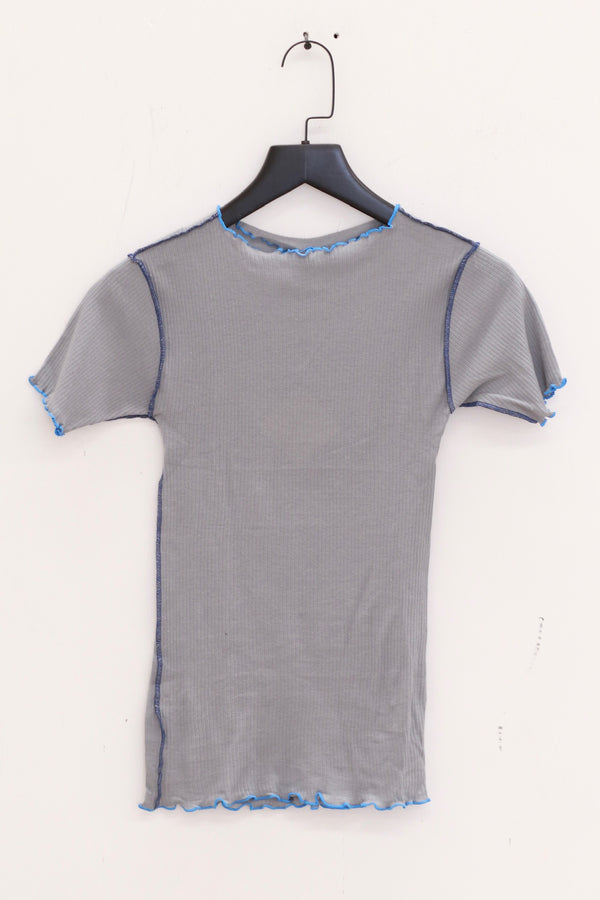 BASERANGE France organic cotton ruffled textured T-shirt BAS-TTVN-RB-SP25-BOW BLUE